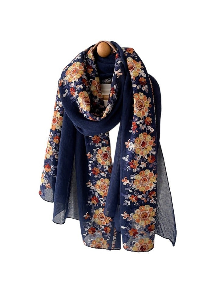 Women's Bohemian style headscarf and scarf, soft and warm scarf for wrapping hair in autumn and winter, 180 * 90cm multifunctional floral scarf  - Image 1