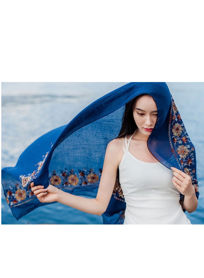 Women's Bohemian style headscarf and scarf, soft and warm scarf for wrapping hair in autumn and winter, 180 * 90cm multifunctional floral scarf  - Image 2