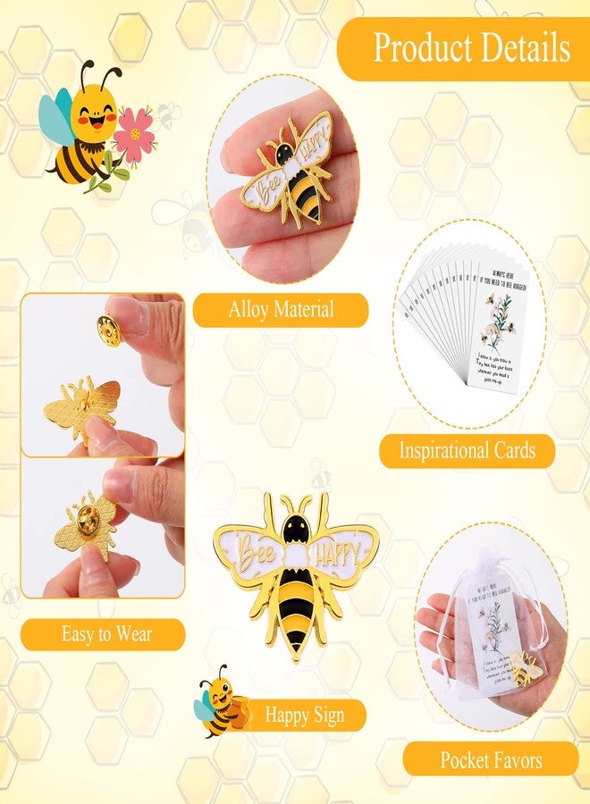 Inbagi 100 Sets Honey Bee Lapel Pins Bulk Cute Badge Pins Fall Party Favor for Students Teachers Inspirational Brooch Pin with Cards Organza Bags for Bee Party Supplies Favors - Image 3