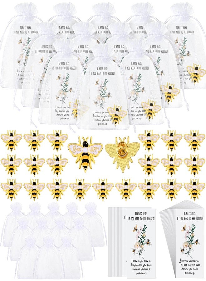 Inbagi 100 Sets Honey Bee Lapel Pins Bulk Cute Badge Pins Fall Party Favor for Students Teachers Inspirational Brooch Pin with Cards Organza Bags for Bee Party Supplies Favors - Image 1