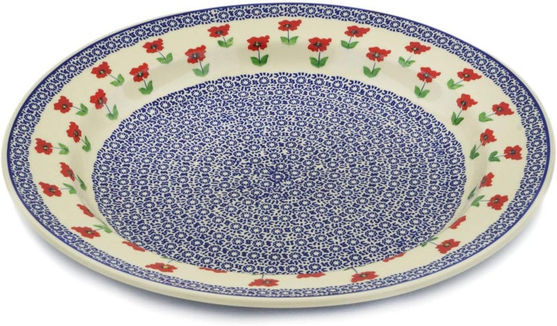 Polmedia Polish Pottery Polish Pottery 1812inch Deep Plate Windblown Poppies Theme  Certificate of Authenticity  - Image 2