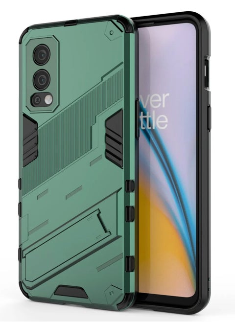 Punk Armor 2 in 1 PC Tpu Shockproof Phone Case with Invisible Holder ForOneplus Nord 2 5G (Green)