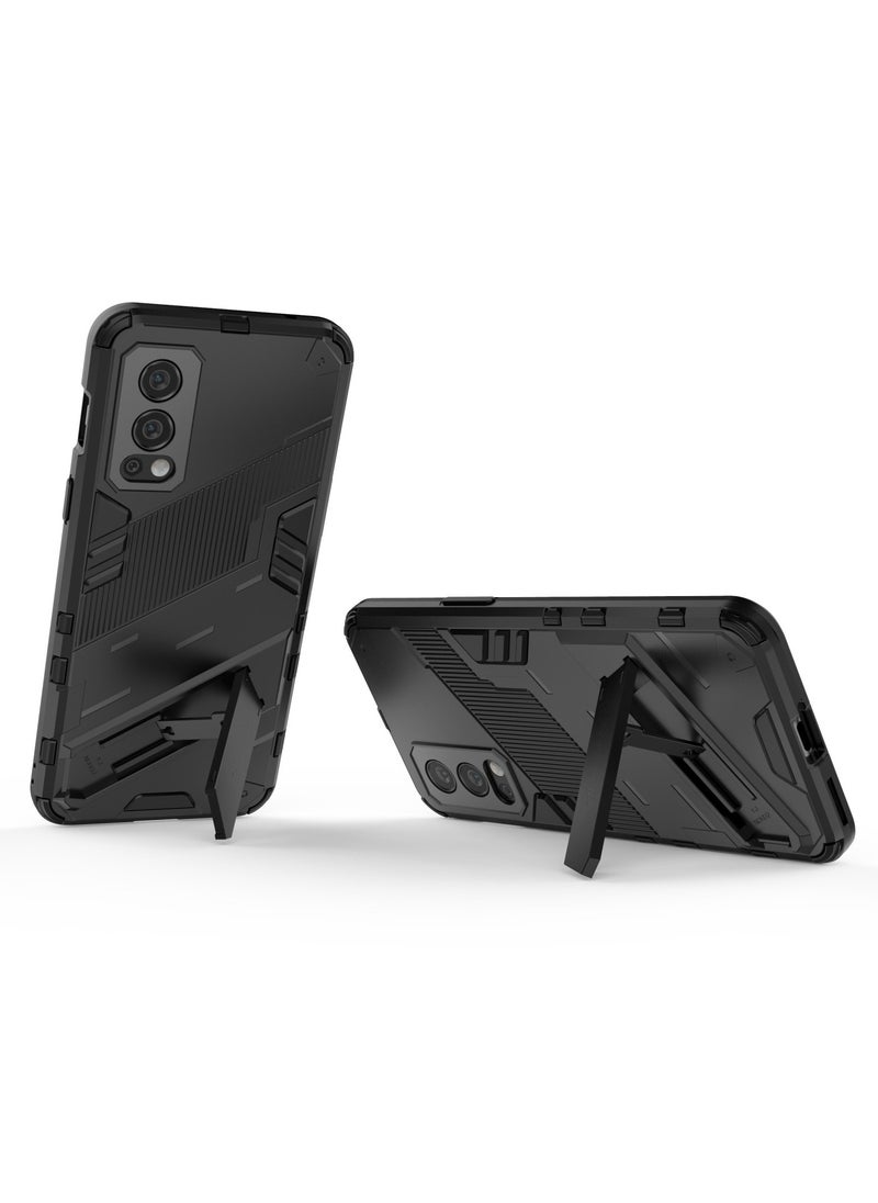 Punk Armor 2 in 1 PC Tpu Shockproof Phone Case with Invisible Holder ForOneplus Nord 2 5G (Green)