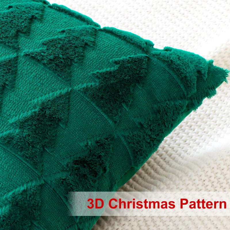 Otostar OTOSTAR Set of 2 Xmas Soft Plush Short Wool Velvet Decorative Throw Pillow Covers Square Luxury Style Cushion Case Pillow Shell for Sofa Bedroom Christmas Tree Green  12x12 Inch  - Image 3
