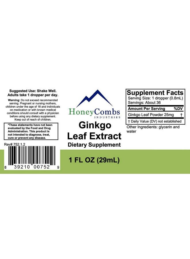 HoneyCombs Ginkgo Biloba Supplement To Support Brain Memory Focus & Circulation Natural Ginkgo Biloba Extract Drops Alcoholfree Cold Pressed Ginkgo Biloba Liquid 1 Fl Oz. - Image 3