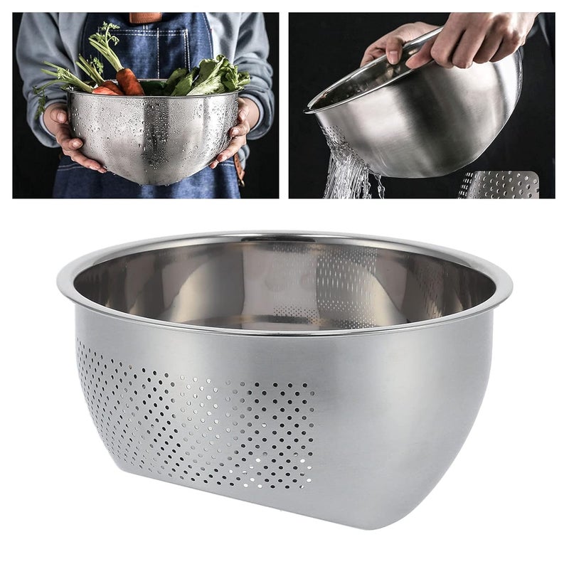 ATETO Stainless Steel Inclined Bottom Fruit Basin with Side Filter Drain Basket Rice Sieve Thickened Vegetable Washing Suitable for Rice Vegetables and Fruits Pack of 1 - Image 2