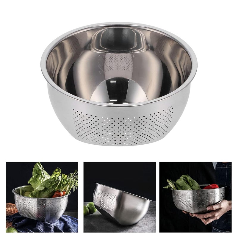 ATETO Stainless Steel Inclined Bottom Fruit Basin with Side Filter Drain Basket Rice Sieve Thickened Vegetable Washing Suitable for Rice Vegetables and Fruits Pack of 1 - Image 3
