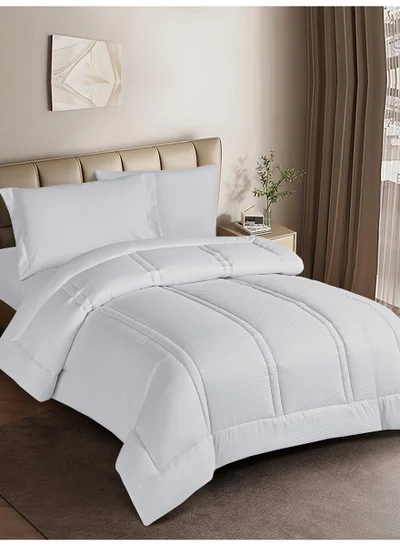 Donetella Bedding Comforter Set Single  Size, 4-Pcs Bed Set Fits 120x200 Cms -Hotel Striped  Bedding Set-All Season- Brushed Microfiber (طقم مفرش سرير فندقي)