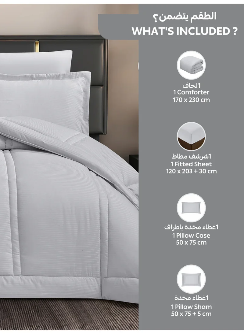 Donetella Bedding Comforter Set Single  Size, 4-Pcs Bed Set Fits 120x200 Cms -Hotel Striped  Bedding Set-All Season- Brushed Microfiber (طقم مفرش سرير فندقي)