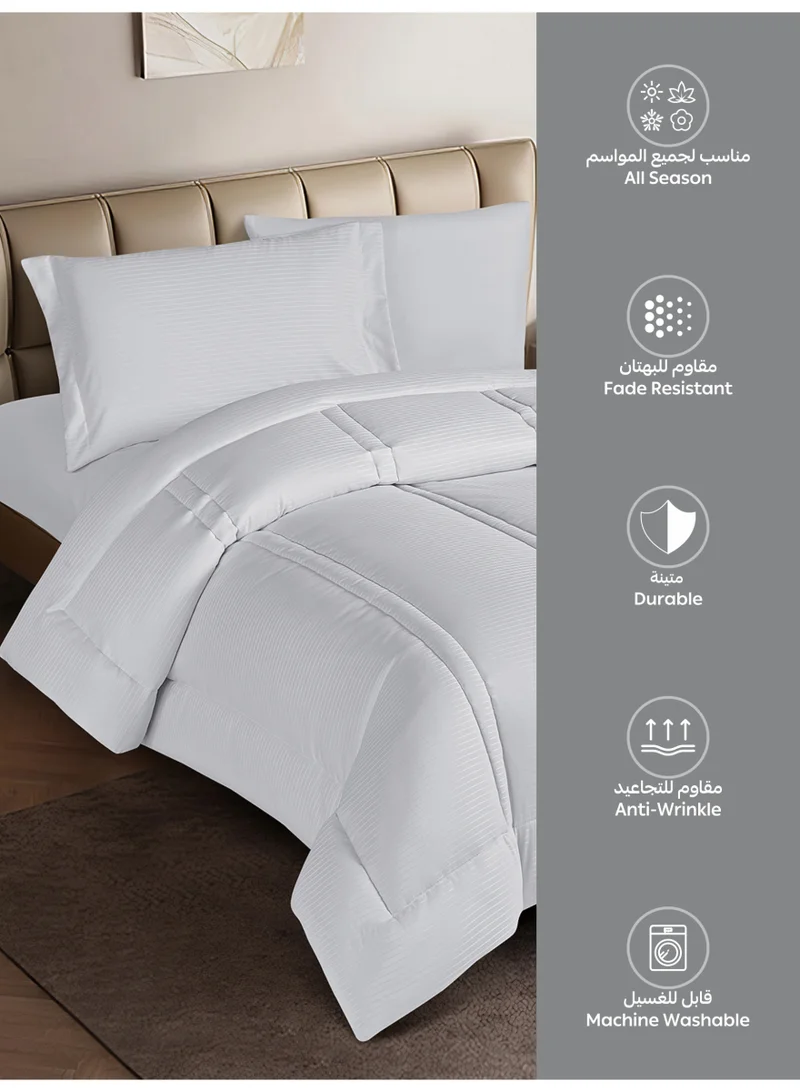 Donetella Bedding Comforter Set Single  Size, 4-Pcs Bed Set Fits 120x200 Cms -Hotel Striped  Bedding Set-All Season- Brushed Microfiber (طقم مفرش سرير فندقي)