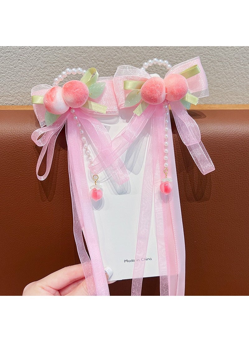 Generic - Kids Traditional Chinese Hairpins Flowy Ribbons Peach Cheese -1 Pair - Image 1
