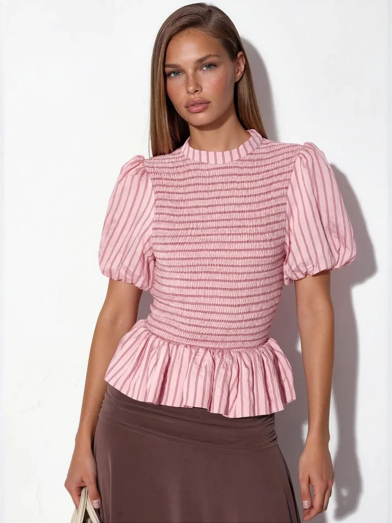 Busem BUSEM Striped Textured Frill Blouse