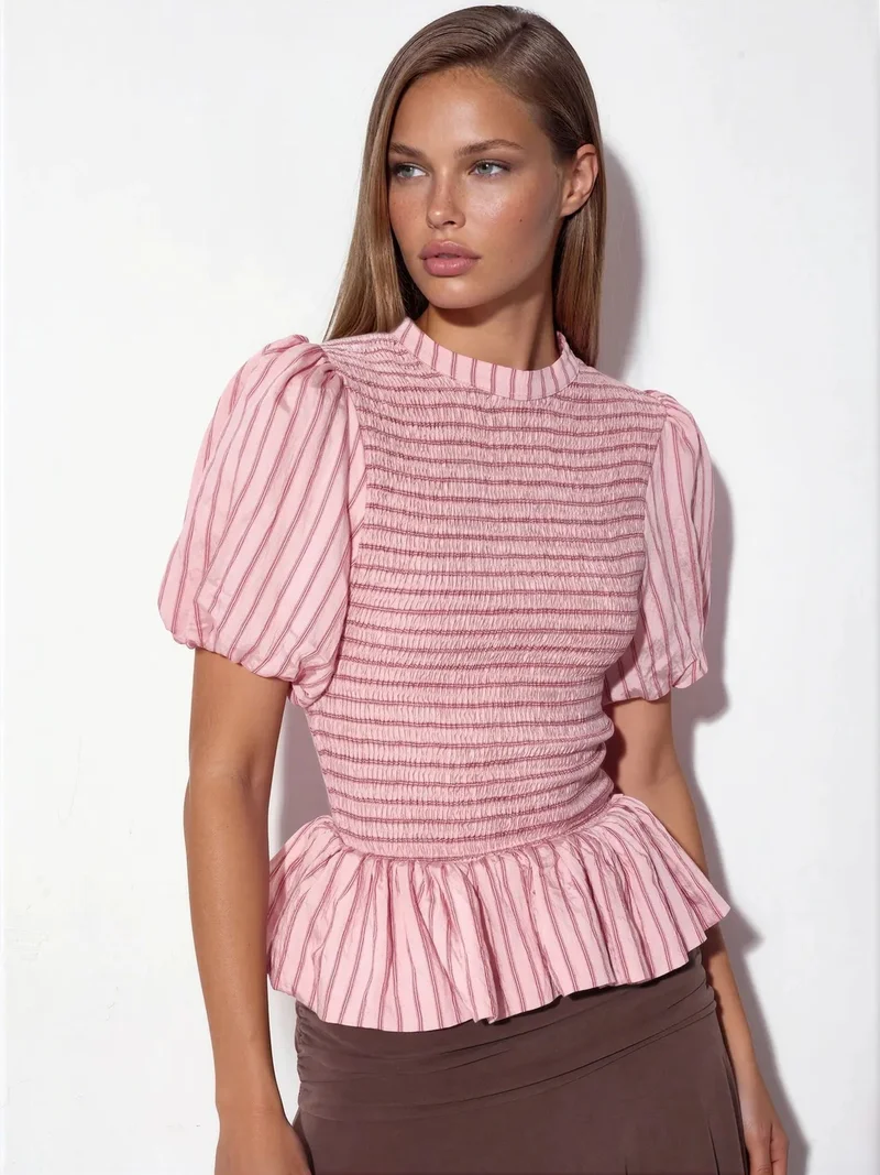 Busem BUSEM Striped Textured Frill Blouse