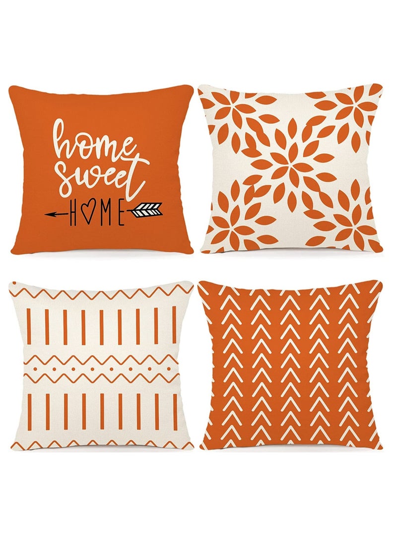 Throw Pillow Cover, Fall Decor for Home, Modern Sofa Throw Pillow Cover, Decorative Outdoor Linen Fabric Pillow Case for Couch Bed Car 45x45cm Orange Set of 4 - Image 1