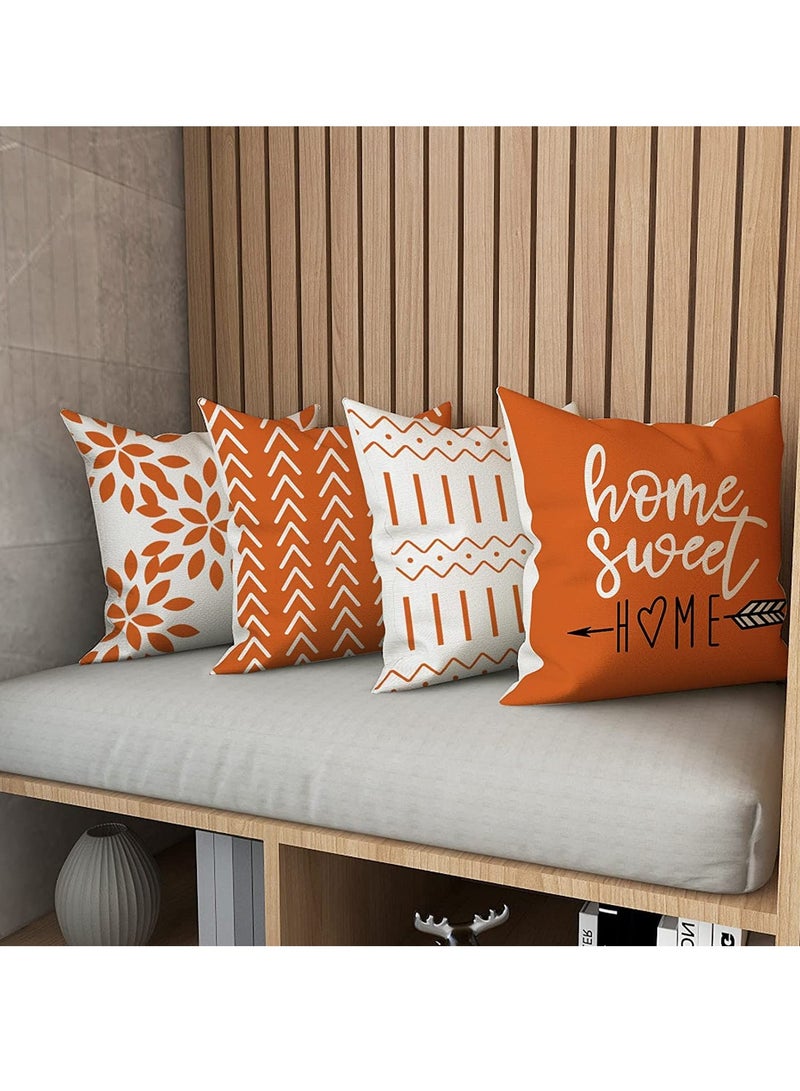 Throw Pillow Cover, Fall Decor for Home, Modern Sofa Throw Pillow Cover, Decorative Outdoor Linen Fabric Pillow Case for Couch Bed Car 45x45cm Orange Set of 4 - Image 4
