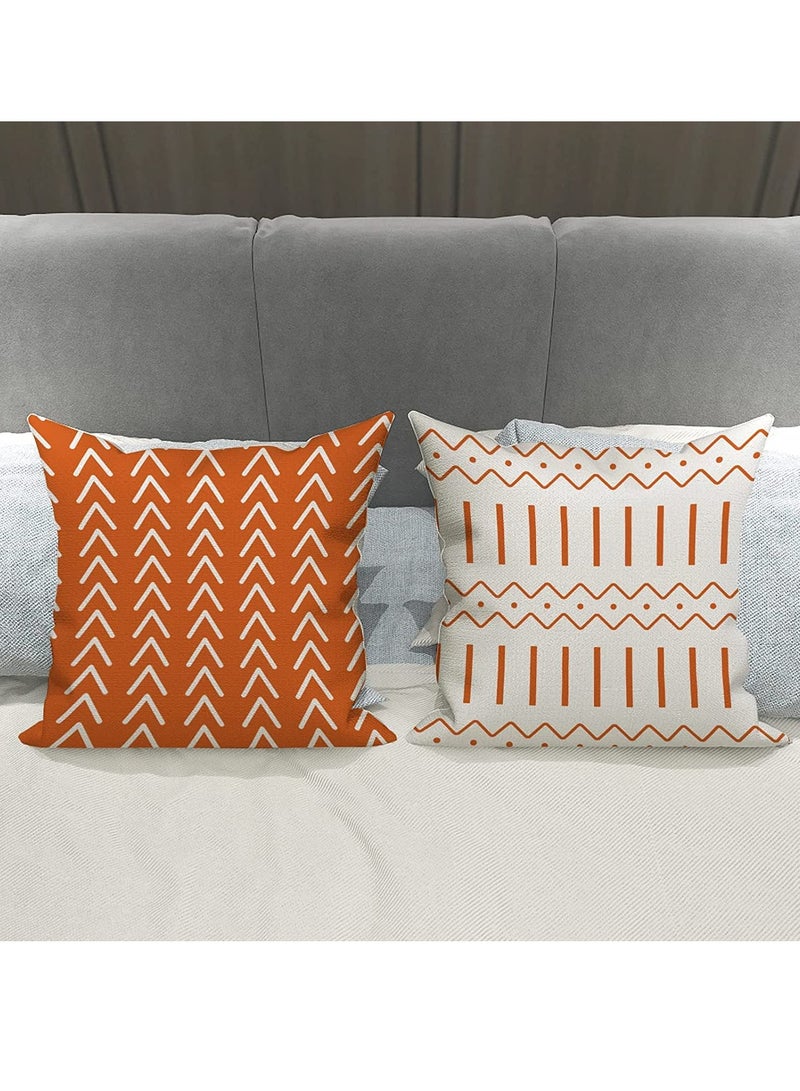 Throw Pillow Cover, Fall Decor for Home, Modern Sofa Throw Pillow Cover, Decorative Outdoor Linen Fabric Pillow Case for Couch Bed Car 45x45cm Orange Set of 4 - Image 3