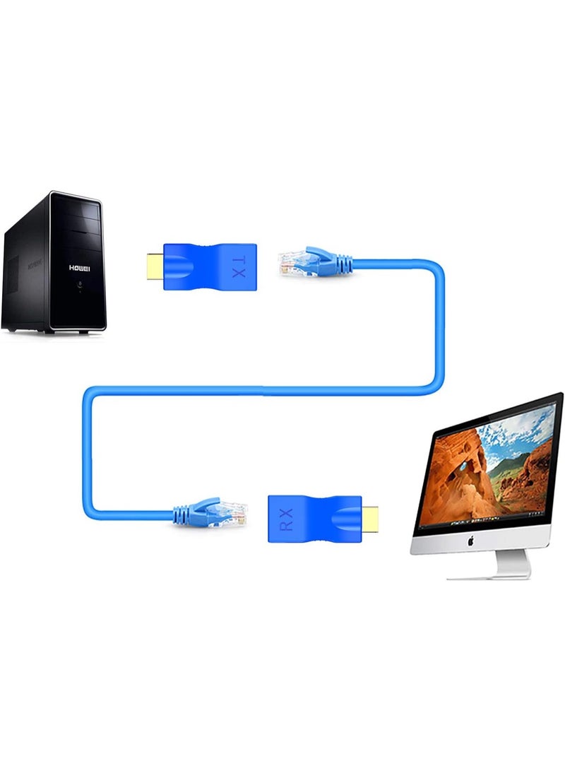 موسع كابل HDMI Power Prime، محول موسع كابل شبكة HDMI إلى RJ45 مكرر عبر Cat 5e / 6 1080p حتى 30 مترًا لتلفزيون HDTV PS4 STB 4K 2K (قطعتان) - Image 3