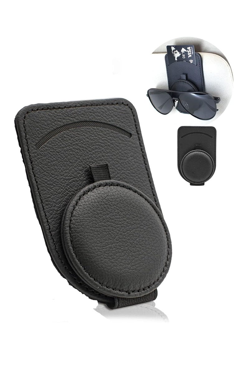 Loquat Car Visor Sunglass Holder, Leather, Black, for Glasses  Cards - Image 3