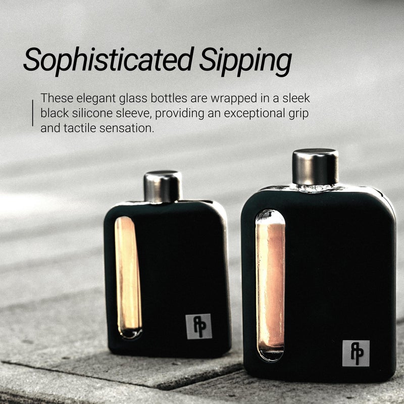 Ragproper Modern Glass Hip Flask for Men with Cork & Silicone Lid Liners - Durable Silicone Covered Flask for Whiskey, & Other Liquor (Single Shot 100ml, Black) - Image 2