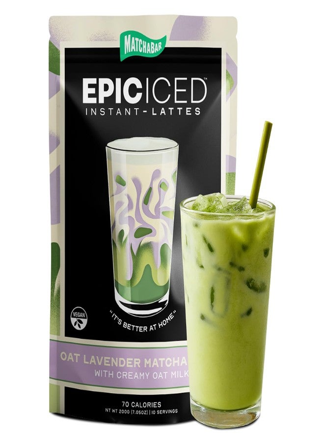 Matchabar Epic Iced Instant Latte Powder | Lavender Oat Matcha w/Oat Milk Base | Low Sugar, Non-Diary & Vegan Instant Iced Matcha Powder | Barista-Quality Creamy Latte Mix | 10 Servings - Image 1