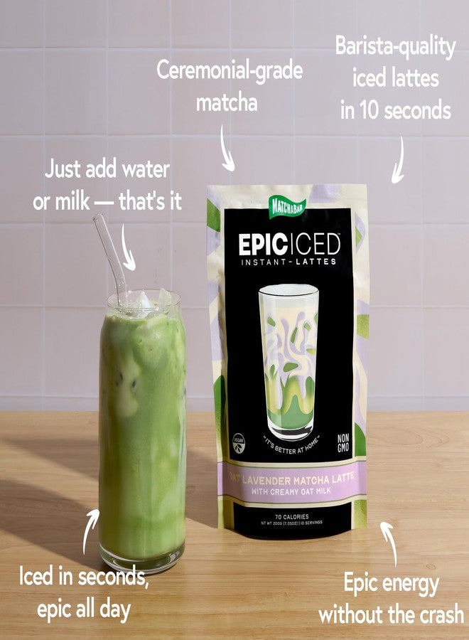 Matchabar Epic Iced Instant Latte Powder | Lavender Oat Matcha w/Oat Milk Base | Low Sugar, Non-Diary & Vegan Instant Iced Matcha Powder | Barista-Quality Creamy Latte Mix | 10 Servings - Image 2