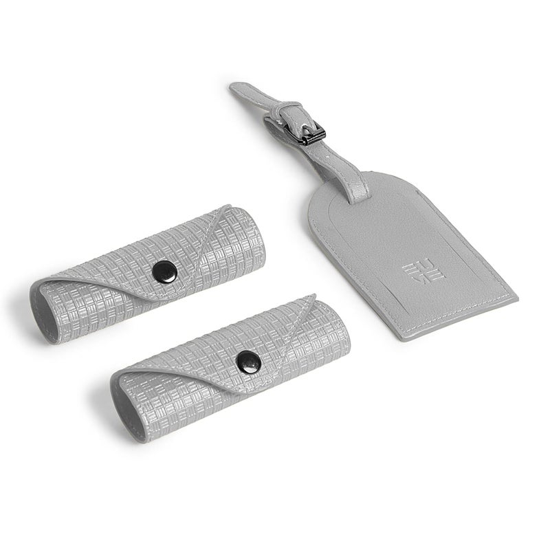 EUME Luggage Accessory Kit for Luggage| Premium Vegan Leather | 1 Luggage Tag and 2 Handle Cover Comes with Vegan Leather Sling Pouch - Grey - Image 1