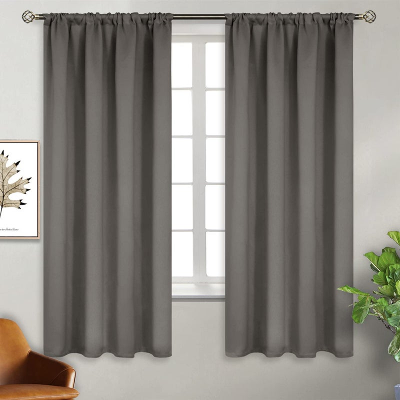 BGment Rod Pocket Blackout Curtains for Bedroom 63 Inches Length - Thermal Insulated Room Darkening Curtain for Living Room  42 x 63 Inch  2 Panels  Grey - Image 1