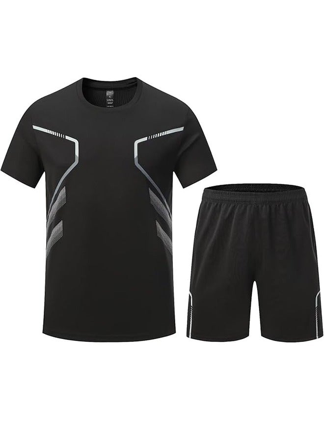 Men's Quick-Drying Sports Two-Piece Suit Men's Running Short-Sleeved Lce Silk Suit Lightweight And Enjoy The Unrestrained Sports Experience Black XXL  - Image 1