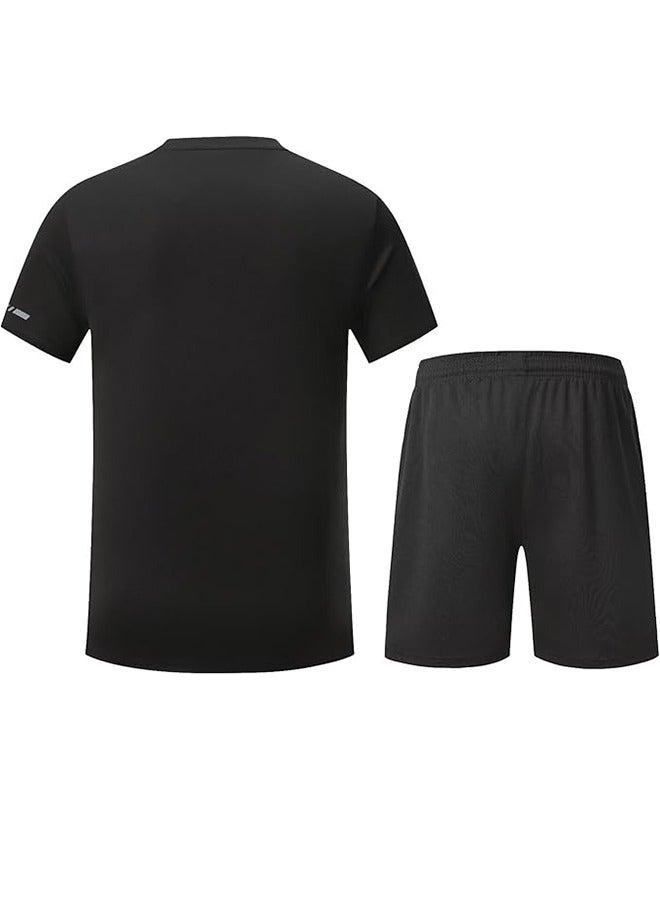 Men's Quick-Drying Sports Two-Piece Suit Men's Running Short-Sleeved Lce Silk Suit Lightweight And Enjoy The Unrestrained Sports Experience Black XXL  - Image 4
