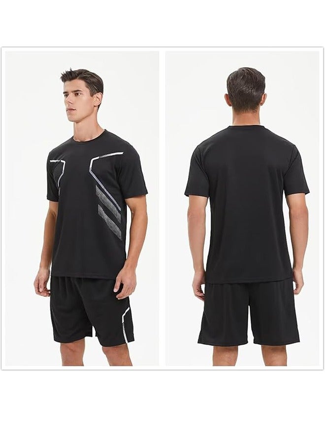 Men's Quick-Drying Sports Two-Piece Suit Men's Running Short-Sleeved Lce Silk Suit Lightweight And Enjoy The Unrestrained Sports Experience Black XXL  - Image 3