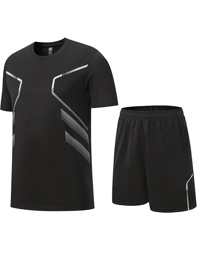 Men's Quick-Drying Sports Two-Piece Suit Men's Running Short-Sleeved Lce Silk Suit Lightweight And Enjoy The Unrestrained Sports Experience Black XXL  - Image 2