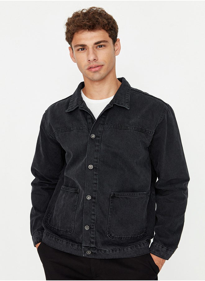 trendyol - Anthracite Regular Fit Denim Jacket TMNAW23CE00011 - Image 1