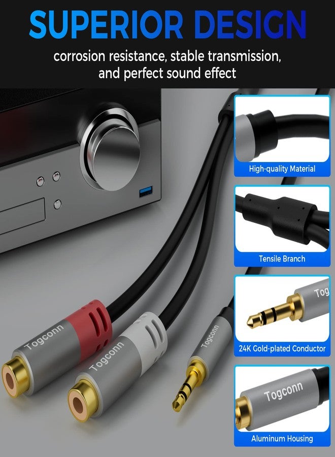 Togconn 3.5mm to 2 RCA Cable, [24k Gold Plated] Stereo RCA Y Splitter 3.5mm Male to 2RCA Female Stereo Audio Adapter, for iPhone iPod iPad MP3 Tablets HiFi Stereo System Computer Sound Speaker - Image 3
