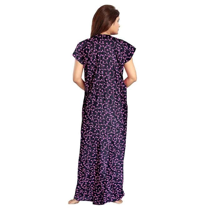 Vlazom Women’s Cotton Printed Maxi Nighty – Ankle Length Night Dress Gown, Pack of 2, Free Size – Soft & Breathable Sleepwear (Rani&BlueRani, Free Size) - Image 4