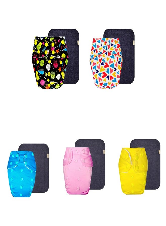 Dumbledo Premium Cloth Diaper with Gray Insert (Pack of 5) | Dry Feel and Comfortable | 6-Layer Absorbent Pad | Quick Dry | Everyday Diapering Essential | 3 Months - 3 Years | Unisex Baby - Image 1