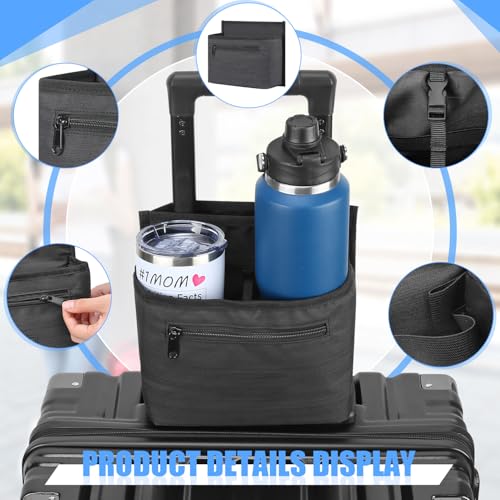 ZHCHG Luggage Travel Cup Holder Attachment for Suitcase Drink Carrier Caddy, Coffee Mug and Tumblers, Traveler Carry on Hands Free Accessory- Gifts for Flight Attendants Travelers Accessories- Black - Image 5
