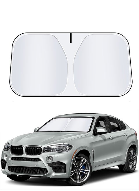 Car Windshield Sunshade | Upgraded Overlapping UV Reflective Windshield Cover Sun Shade | Universal Fit for Most of Cars, Small Sedans, Mini SUVs, Hatchbacks| Large