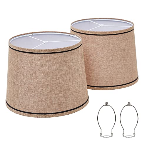 Luvkczc Brown Lampshades Set of 2 Medium Fabric Table Floor Lamps 13 Top x 11 Bottom x 10 High Spider Fitter Hand Crafted Replacement Lamp Shade Harp Holder Included - Image 1