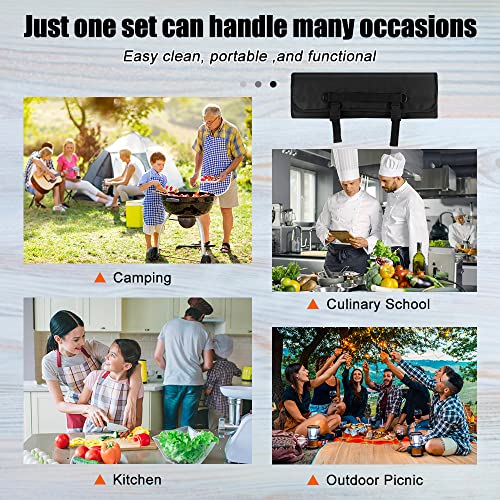 QIQU Chef Knife Bag With 24 Slots Cutlery Knives Holders Protectors, Kitchen Travel Cooking Tools, Portable Canvas Knife Roll Storage Bag Chef Case for Camping or Working with an Adjustable Shoulder Strap - Image 3
