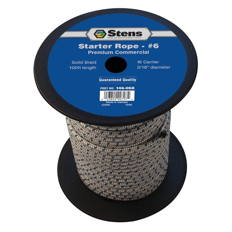 Stens 146068 Starter Rope 316 Diameter 100 Length 6 Size  Stretch Rope for Leaf Engine and Weed Wacker Pull Behind Tiller Weed Cutter Drag Harrow and Pull Cord Rope  White Rope