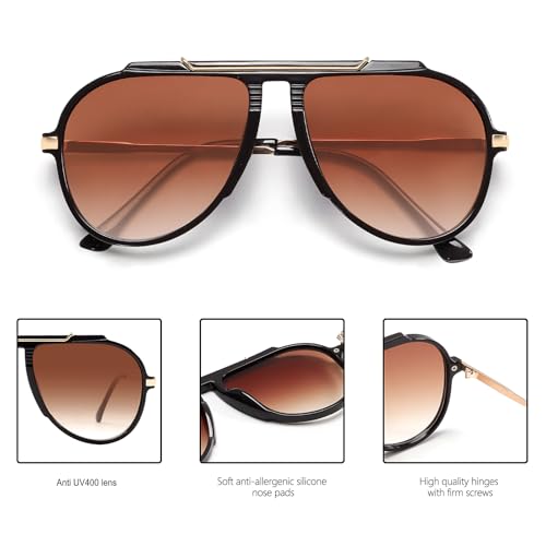 GUVIVI Oversized Aviator Sunglasses for Women Men 2026 70s Retro Gold Metal Sun Glasses Tangle Free Square Aviators - Image 4