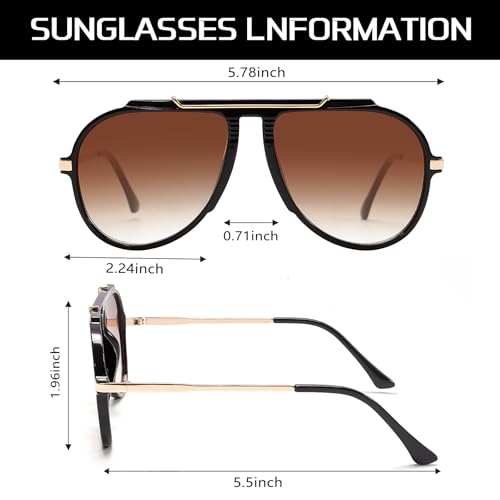 GUVIVI Oversized Aviator Sunglasses for Women Men 2026 70s Retro Gold Metal Sun Glasses Tangle Free Square Aviators - Image 5