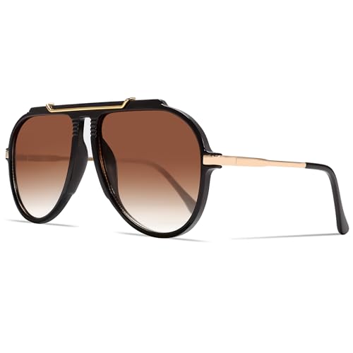 GUVIVI Oversized Aviator Sunglasses for Women Men 2026 70s Retro Gold Metal Sun Glasses Tangle Free Square Aviators - Image 1