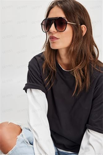 GUVIVI Oversized Aviator Sunglasses for Women Men 2026 70s Retro Gold Metal Sun Glasses Tangle Free Square Aviators - Image 3