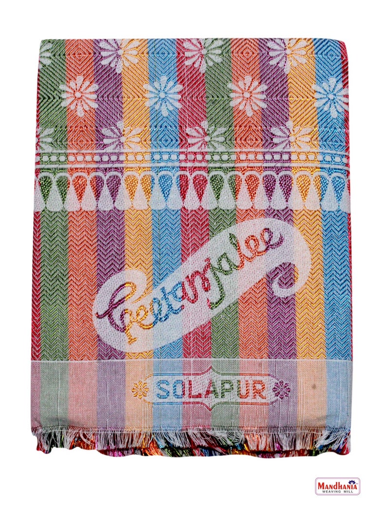 Mandhania Solapur Chaddar Single Blanket Cotton,Rayon & Viscose Pack of 1 - Rainbow - Image 4