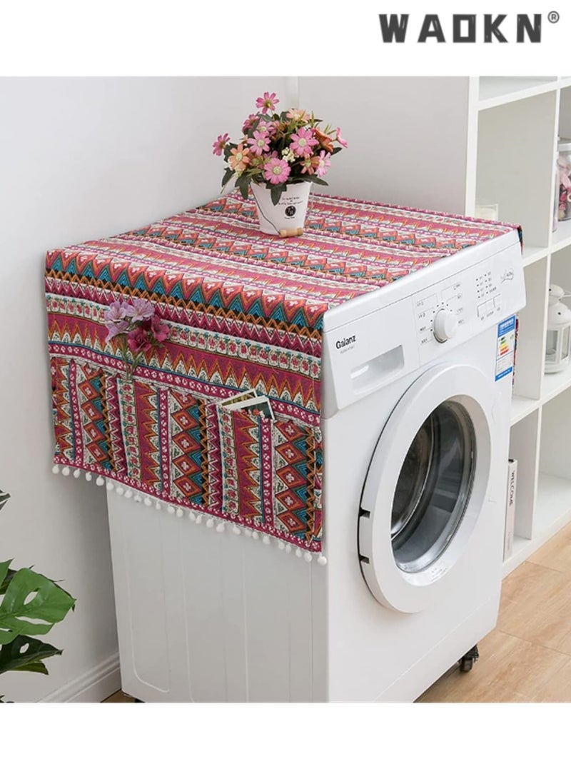 WAOKN Refrigerator Dust-Proof Cover, Cotton Washing Machine Waterproof Cover with Side Storage Bags, Multi-Functional Top Covers, Universal Cover Cloth for Home and Kitchen (Red) - Image 1