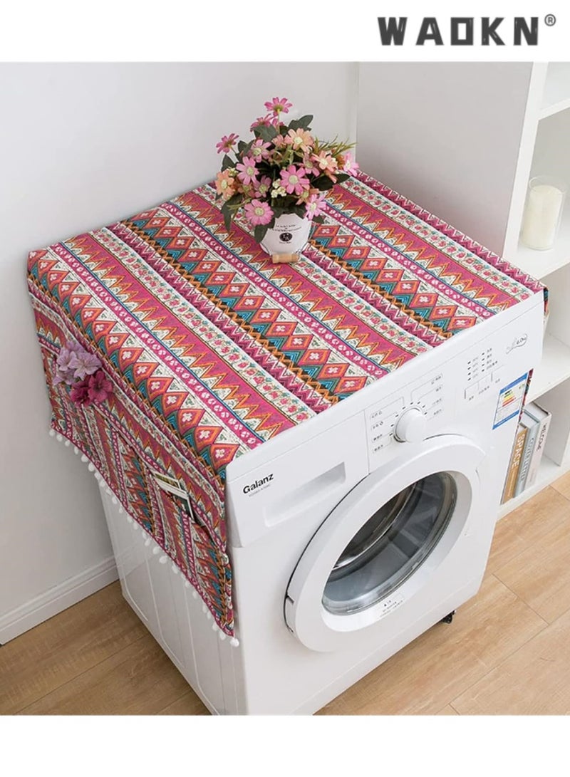 WAOKN Refrigerator Dust-Proof Cover, Cotton Washing Machine Waterproof Cover with Side Storage Bags, Multi-Functional Top Covers, Universal Cover Cloth for Home and Kitchen (Red) - Image 2