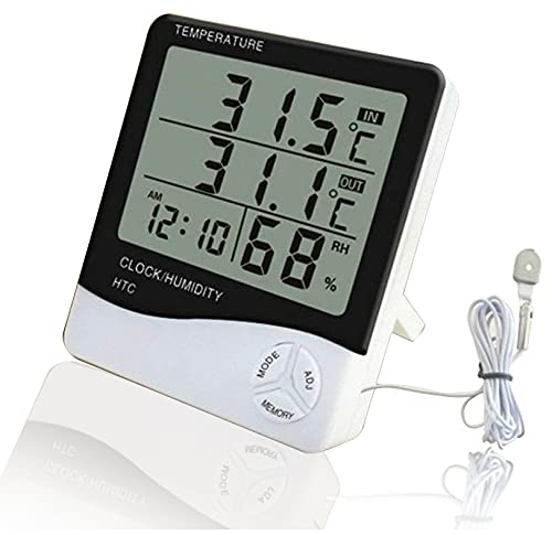Inditradition Plastic Indoor Outdoor Temperature Humidity Hygrometer Temperature Humidity Calendar Clock Alarm Tabletop Or Wall Mount White Pack of 1 - Image 3