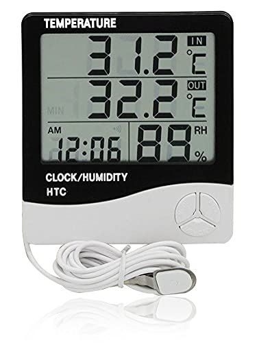 Inditradition Plastic Indoor Outdoor Temperature Humidity Hygrometer Temperature Humidity Calendar Clock Alarm Tabletop Or Wall Mount White Pack of 1 - Image 1