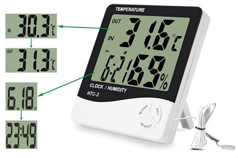 Inditradition Plastic Indoor Outdoor Temperature Humidity Hygrometer Temperature Humidity Calendar Clock Alarm Tabletop Or Wall Mount White Pack of 1 - Image 4
